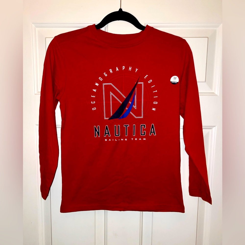 Nautica Red Sailing Team Long Sleeve Youth Size Medium (10/12) NWT